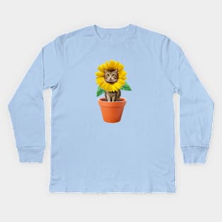 Sunflower Kitty Cat Kids Long Sleeve T-Shirt